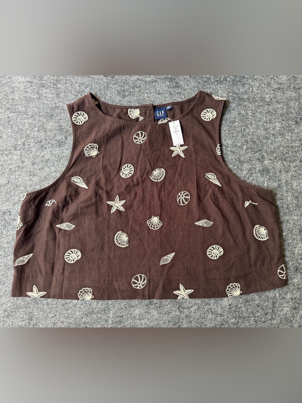 GAP NWT XXL Seashell Embroidered Linen Blend Top